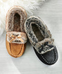 Faux fur lined slippers in black