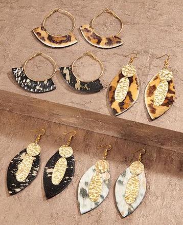 Animal print & brass earrings
