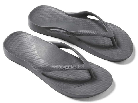 Arch support flip flops in charcoal