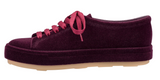 Be flocked lace-up sneaker in burgundy
