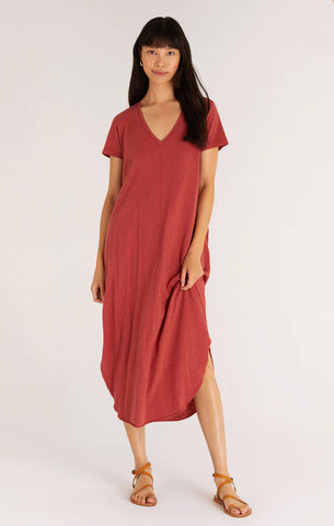 Short sleeve reverie dress in rouge