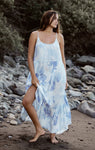 Lido watercolor leaf dress in pacific blue