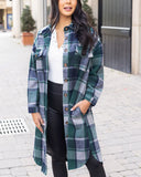 Duster shacket in emerald plaid