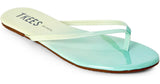 Leather flip flops in ombre (aqua to mint)