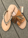 Camel w/gold tassel slide sandals