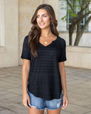 Lazy day pleated tee in space dye black