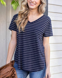 Perfect pocket tee in navy/ivory stripe