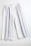 Linen blend striped white leg crop pants